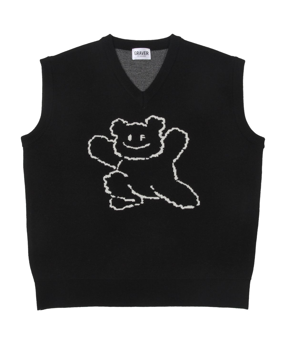 그레이버(GRAVER) [UNISEX]빅 라인 베어스마일 니트 베스트_블랙