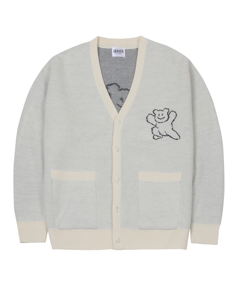 [UNISEX]빅 라인 베어스마일 니트 가디건_크림