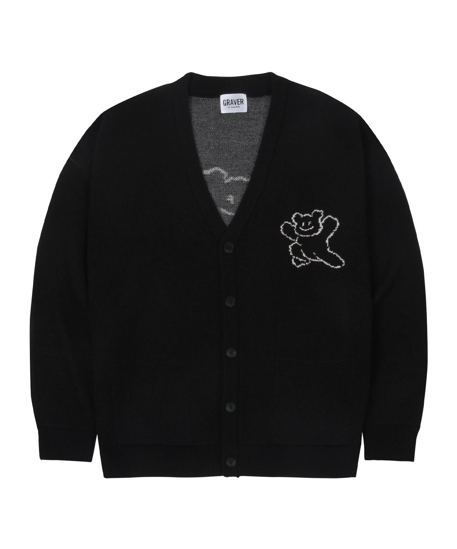 [GRAVER]★SMALL BEAR EMBROIDERY SMILE KNIT CARDIGAN Small flower bear face smile embroidery knit cardigan