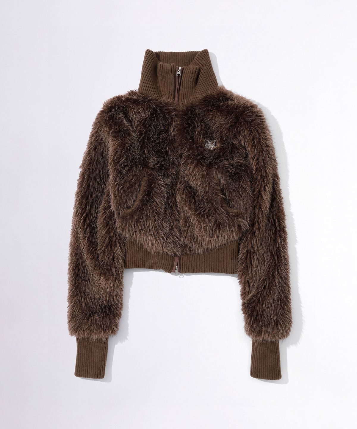 스컬프터(SCULPTOR) Faux Fur Zip-Up Jacket Brown