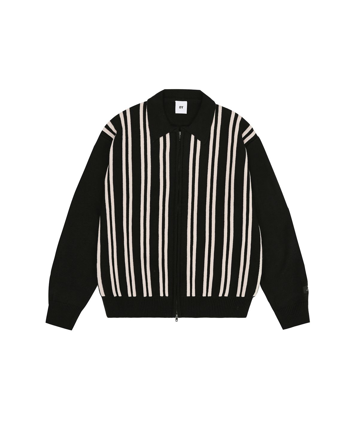 오픈야드(오와이)(OPENYARD(OY)) VERTICAL STRIPE KNIT ZIP UP - BLACK