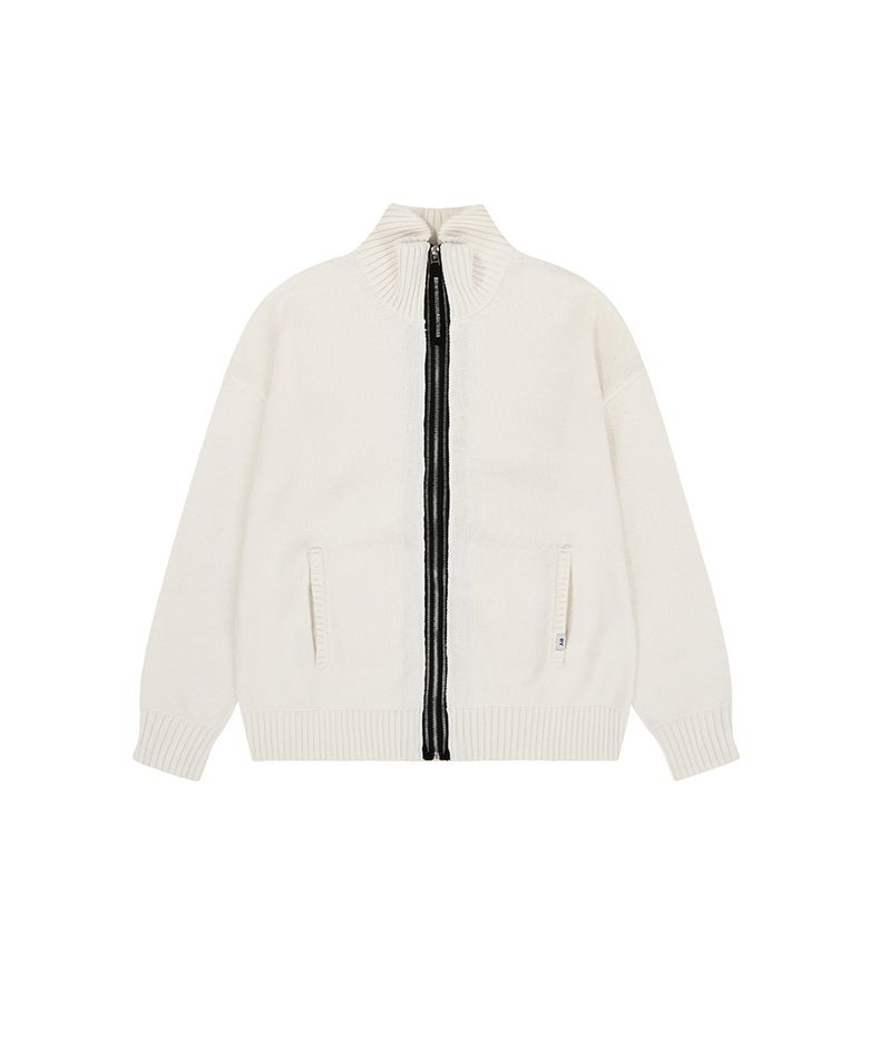 DOUBLE ZIP KNIT ZIP UP - CREAM