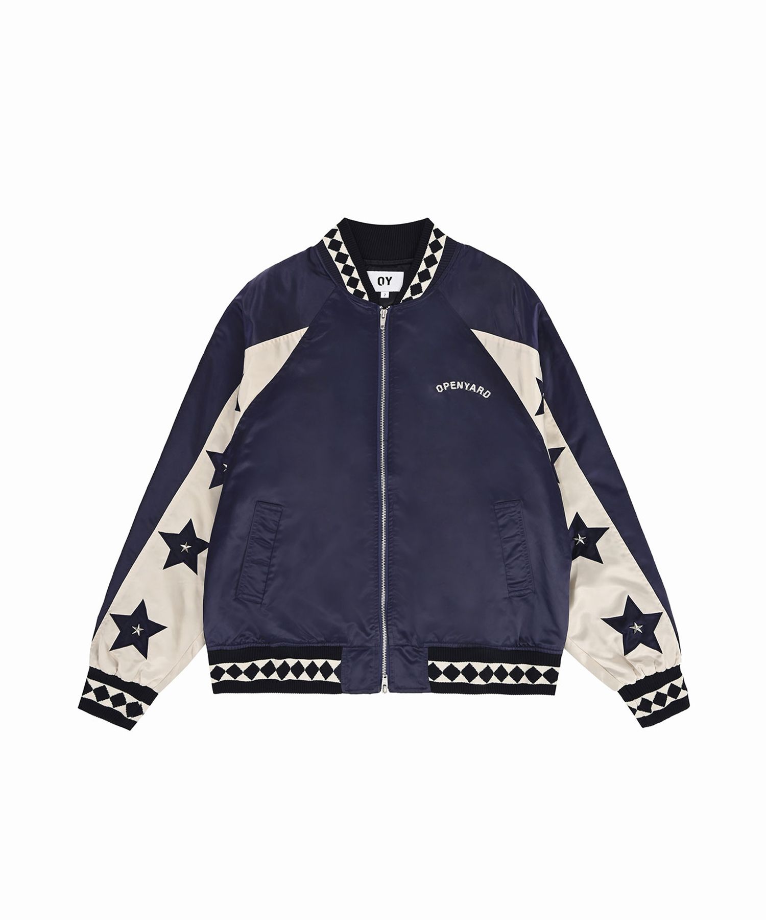 MUSINSA公式 | OY STAR LEATHER PATCH STUD JACKET - NAVY