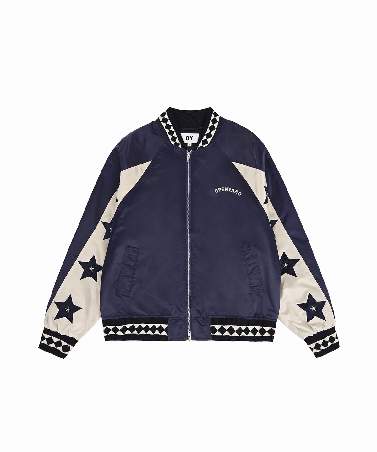 오픈야드(오와이)(OPENYARD(OY)) STAR LEATHER PATCH STUD JACKET - NAVY