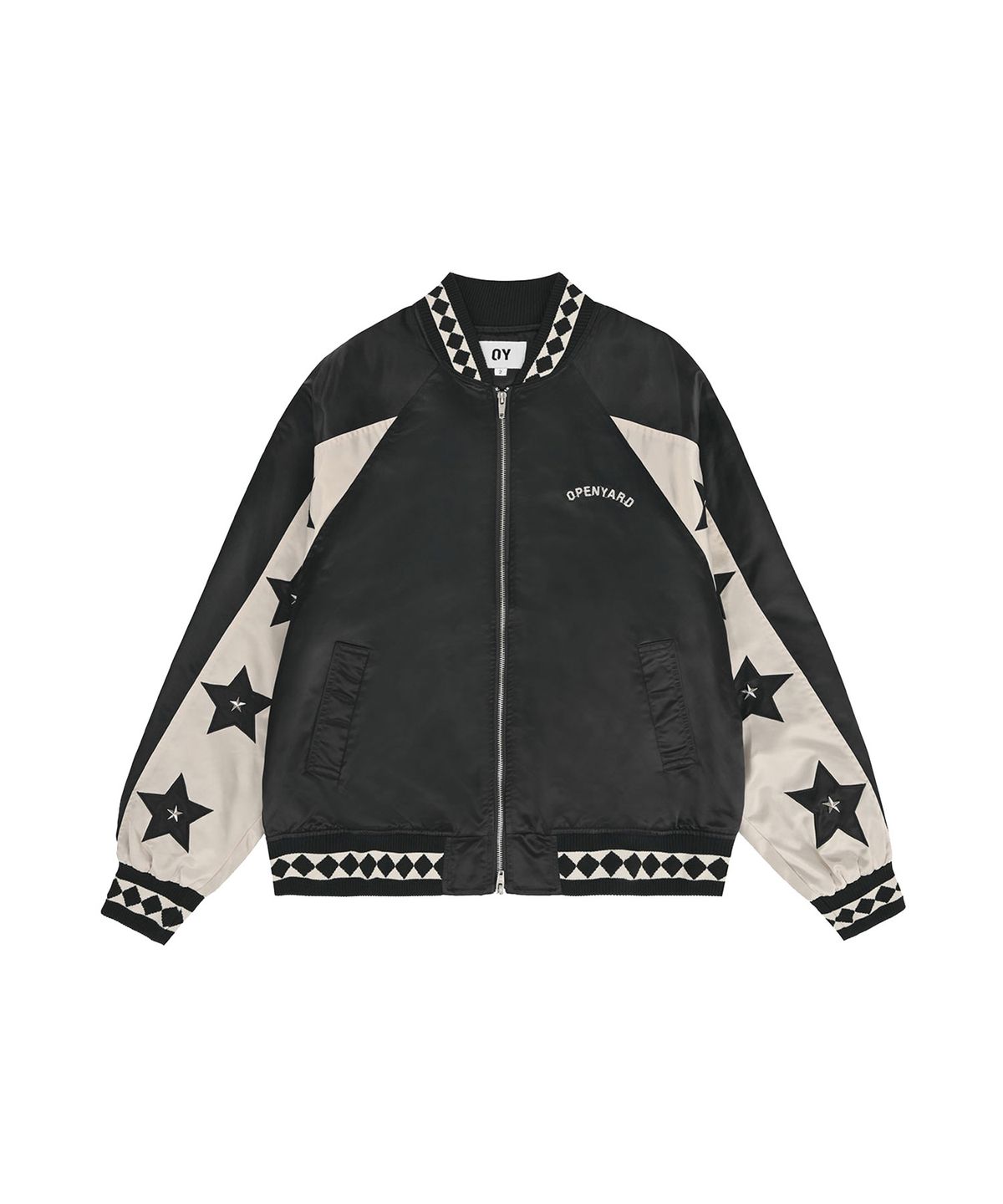 오픈야드(오와이)(OPENYARD(OY)) STAR LEATHER PATCH STUD JACKET - BLACK