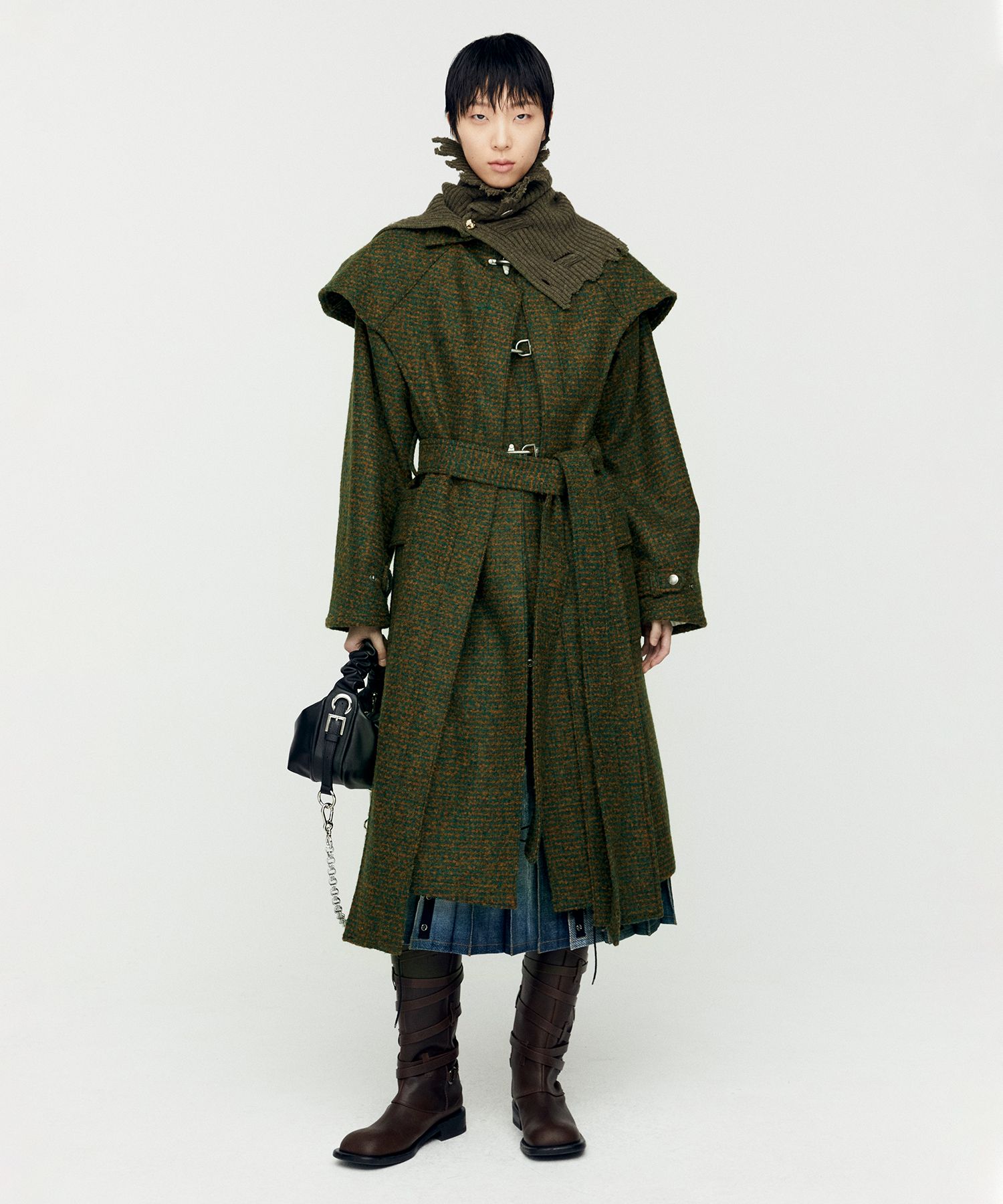 MUSINSA | ANDERSSON BELL Scarf Double Layered Coat awa662w (GREEN)