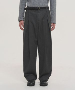 울 플란넬 슬릿 와이드 슬랙스 - 차콜