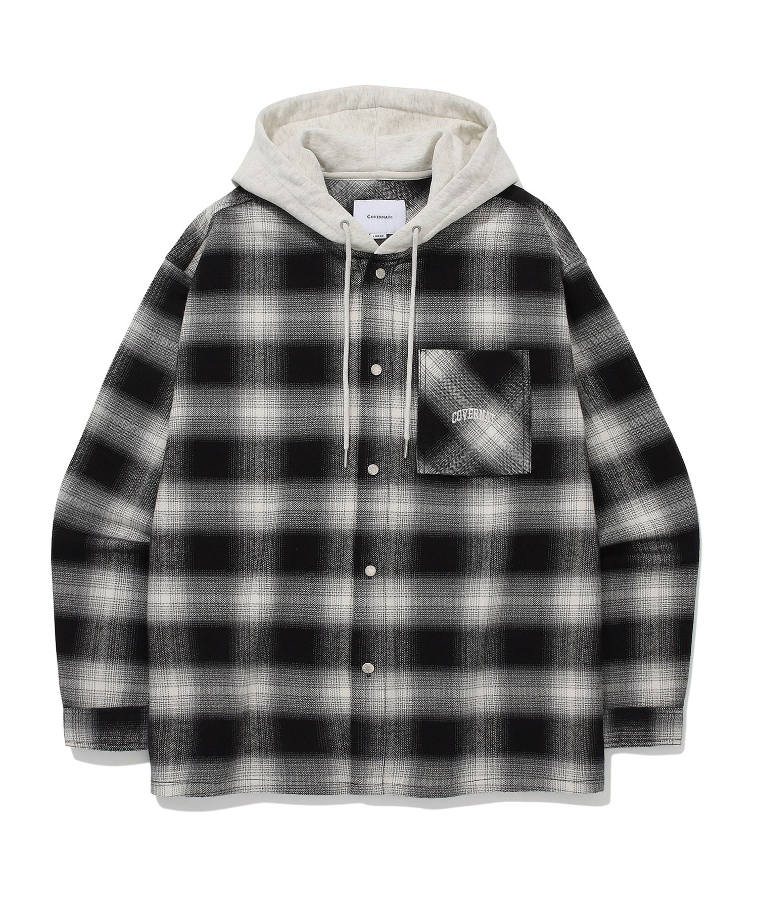 MUSINSA | COVERNAT Overfit Hoodie Check Shirt Black