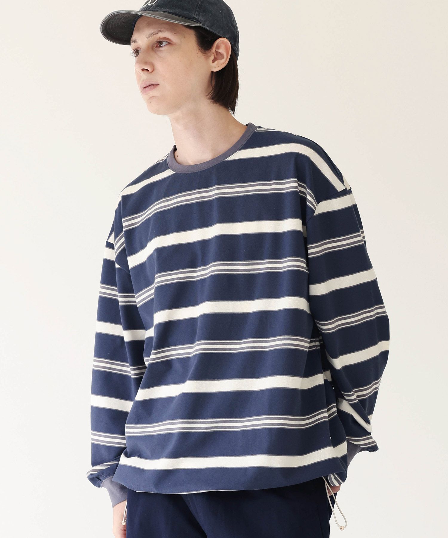 MUSINSA MODERMENT String Oversized Striped T-Shirt [Blue]