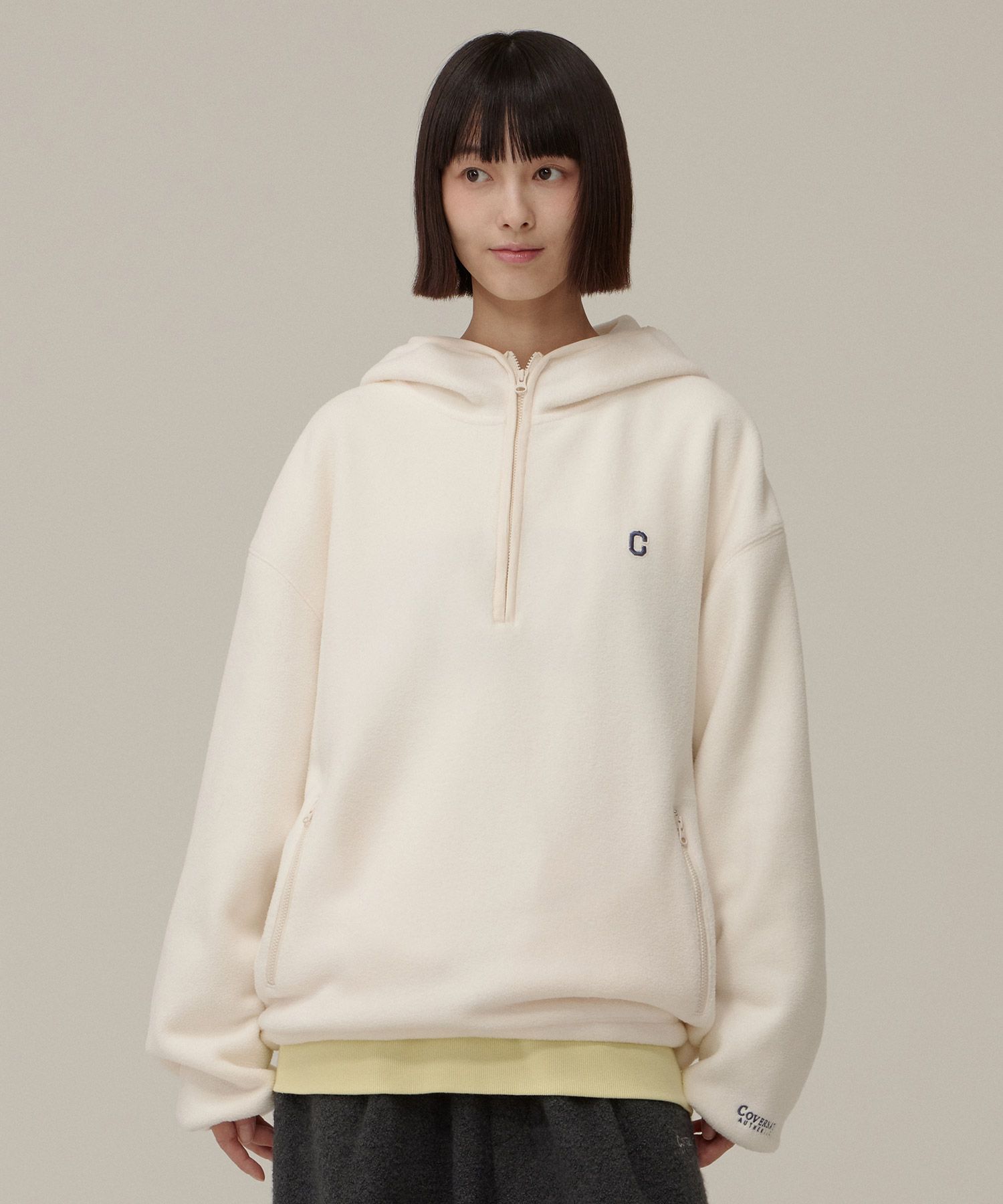 [COVERNAT]★24FW★韓国人気★C LOGO FLEECE OVER FIT HOODIE Covernat Unisex C Logo Lambs Wool Hoodie Knit Ivory