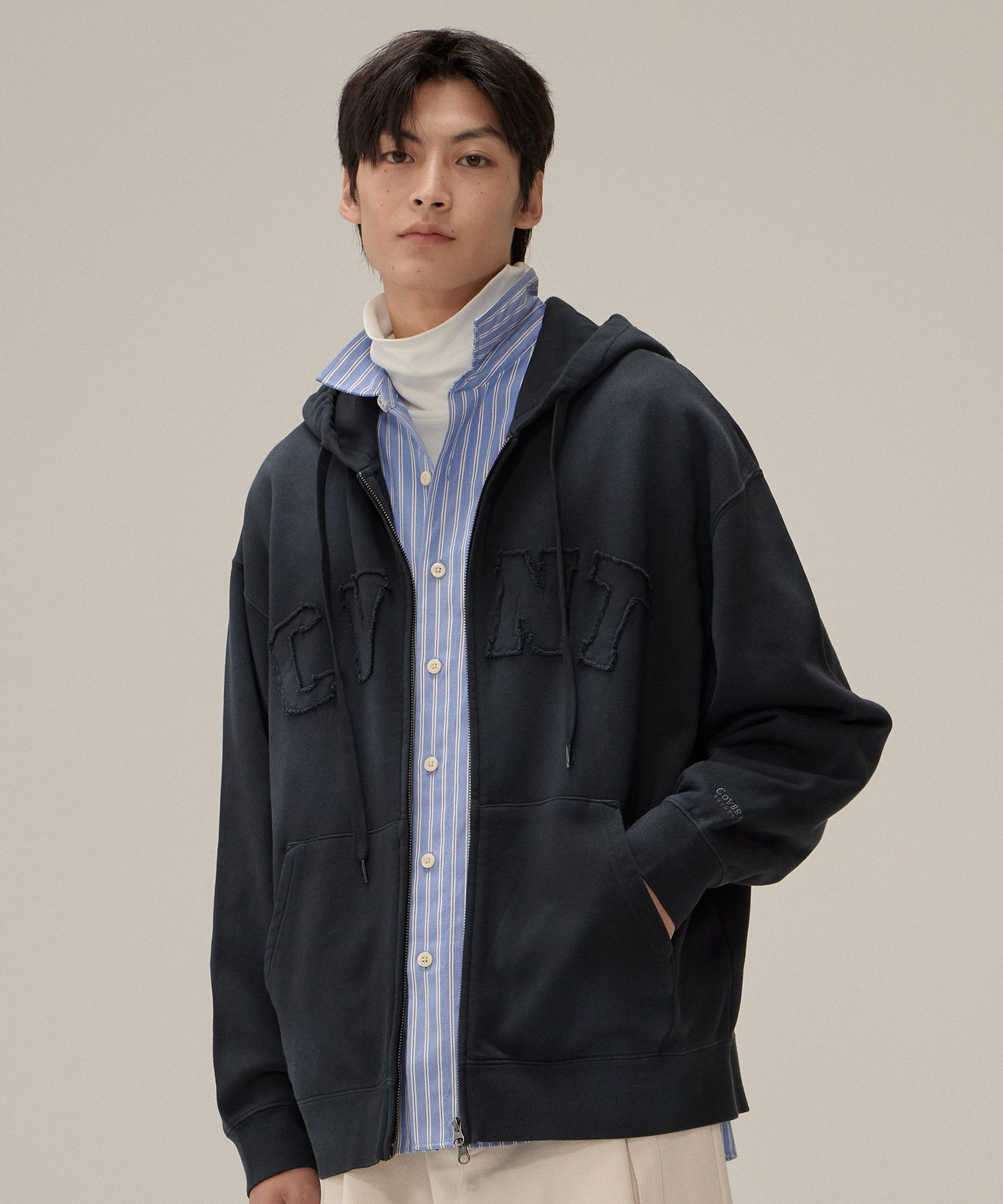 【COVERNAT】 CNVT Dying Oversized Hoodie Zip-up ★ Over Fit MUSINSA | COVERNAT CVNT Dying Overfit Hoodie Zip-up Navy