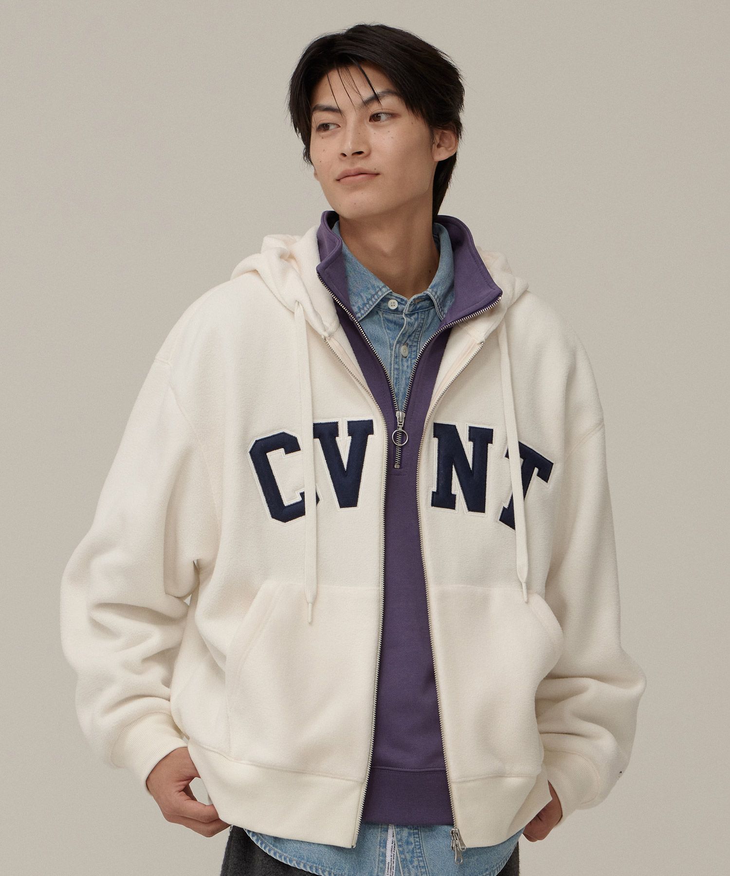 ★COVERNAT★ CVNT fleece overfit hoodie zip-up ivory MUSINSA | COVERNAT CVNT Fleece Overfit Hoodie Zip-Up Ivory