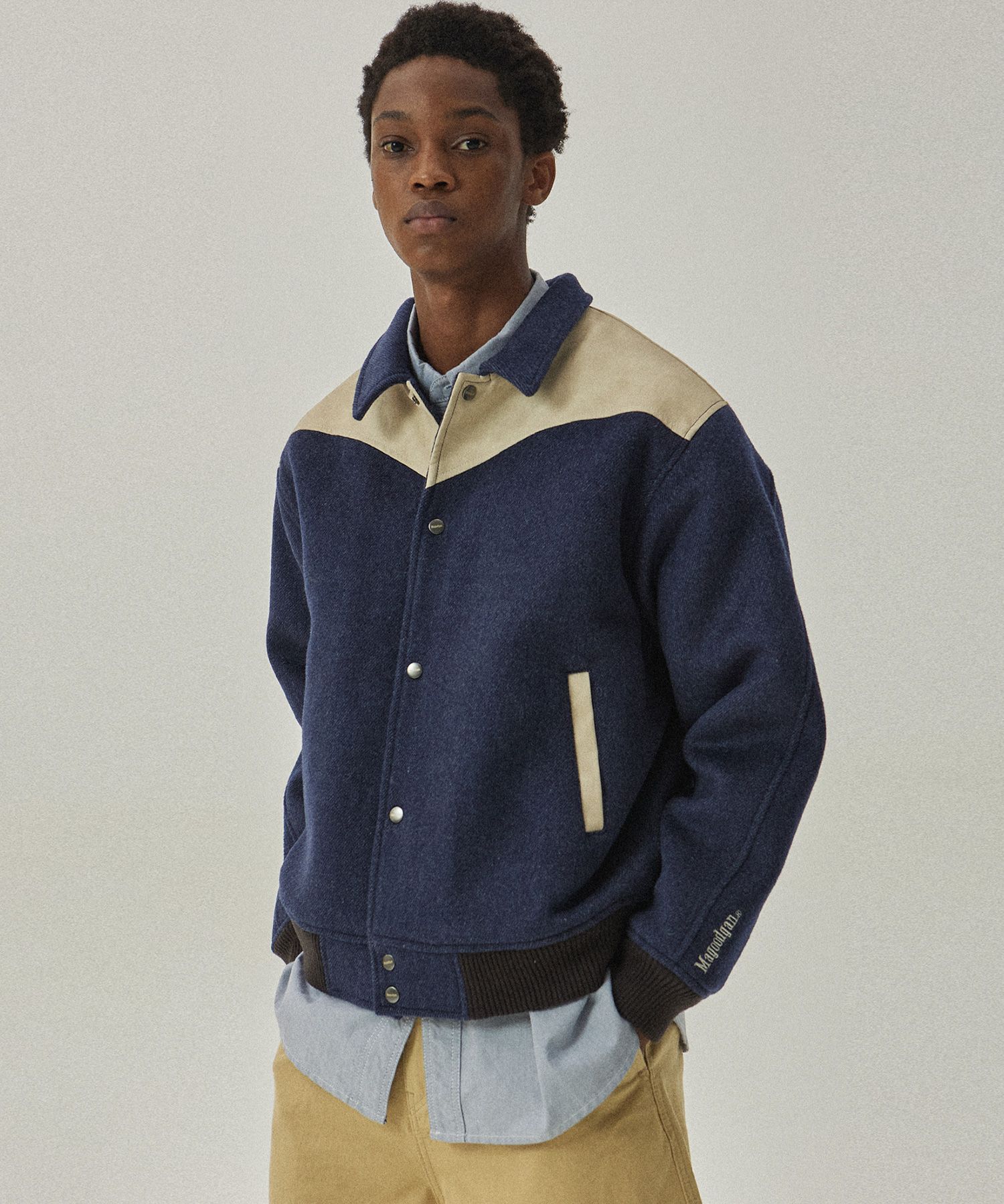MAGOODGAN ♥ Western Wool Padded Stadium Jacket MUSINSA | MAGOODGAN Varsity 5703 Western Wool Padded Navy