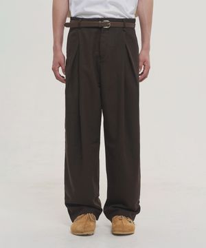 울 플란넬 슬릿 와이드 슬랙스 - 브라운