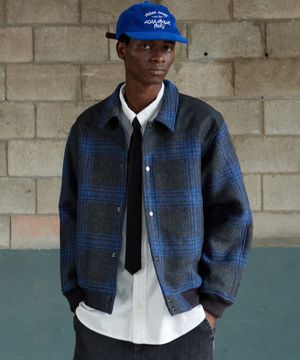 바시티 5703 웨스턴 울 패딩 체크그레이 스타디움재킷