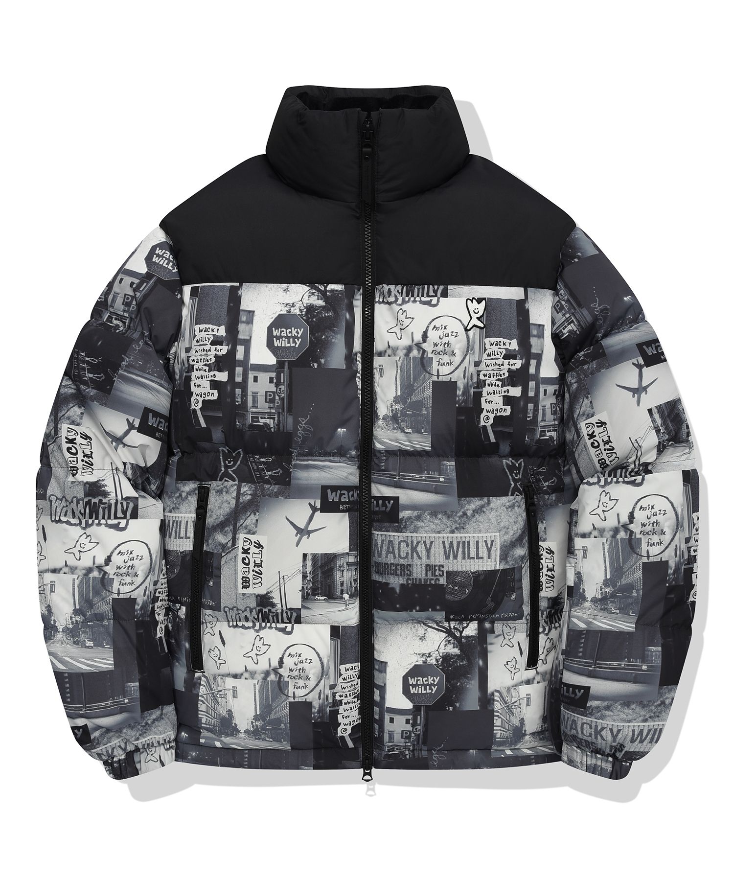 MUSINSA | WACKY WILLY Graphic Down Puffin Short Puffer