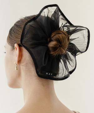 HDM007 Black chiffon edge scrunchie