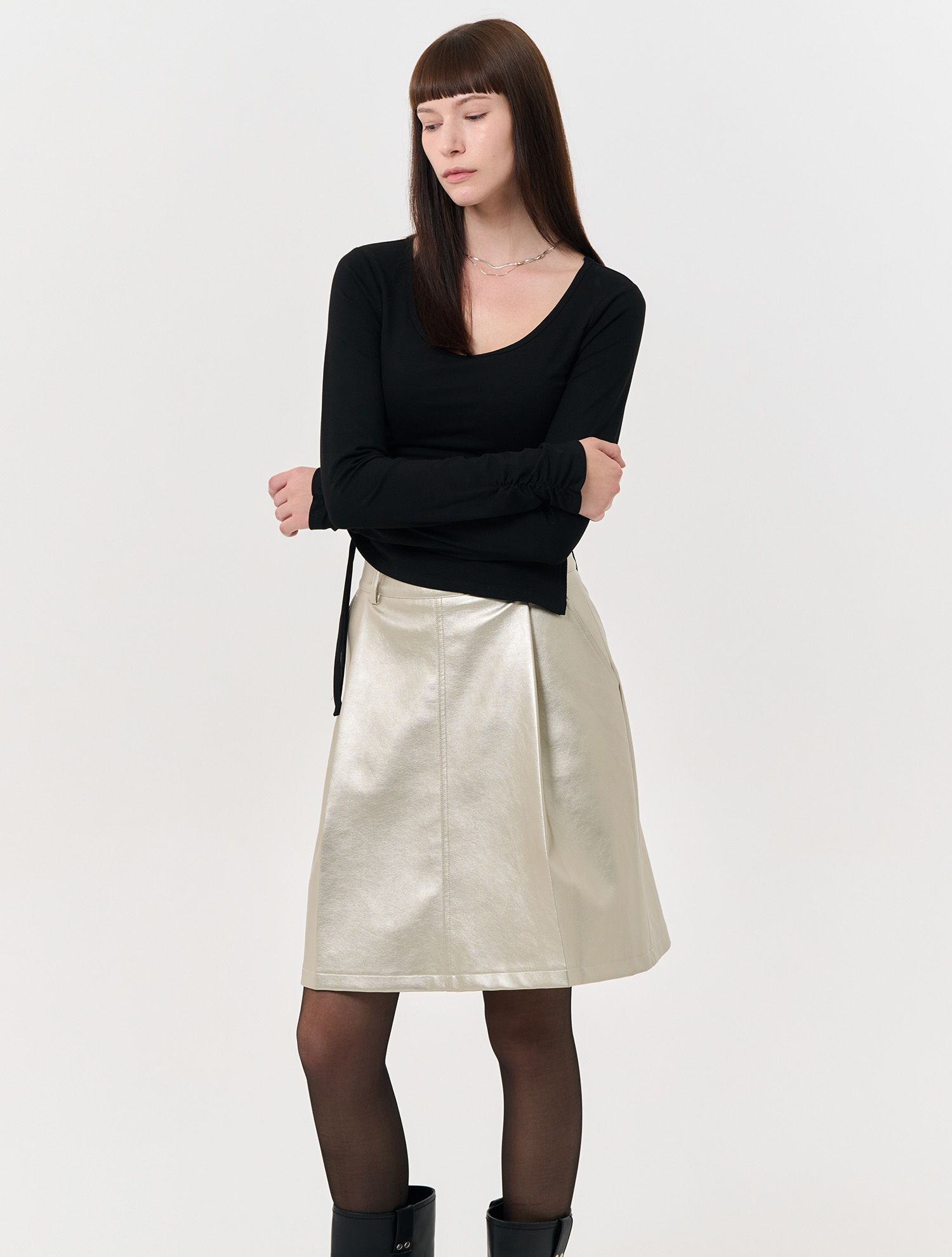 ★GENERAL IDEA★ U-Neck Shirring Bra Cap Long Sleeve Tee WHI MUSINSA | GENERAL IDEA U-neck shirring bra cap long sleeve