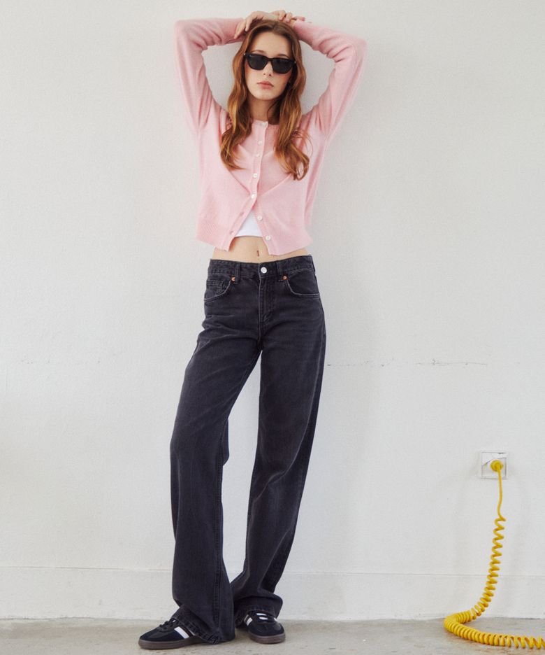 camel blend crewneck cardigan - pink