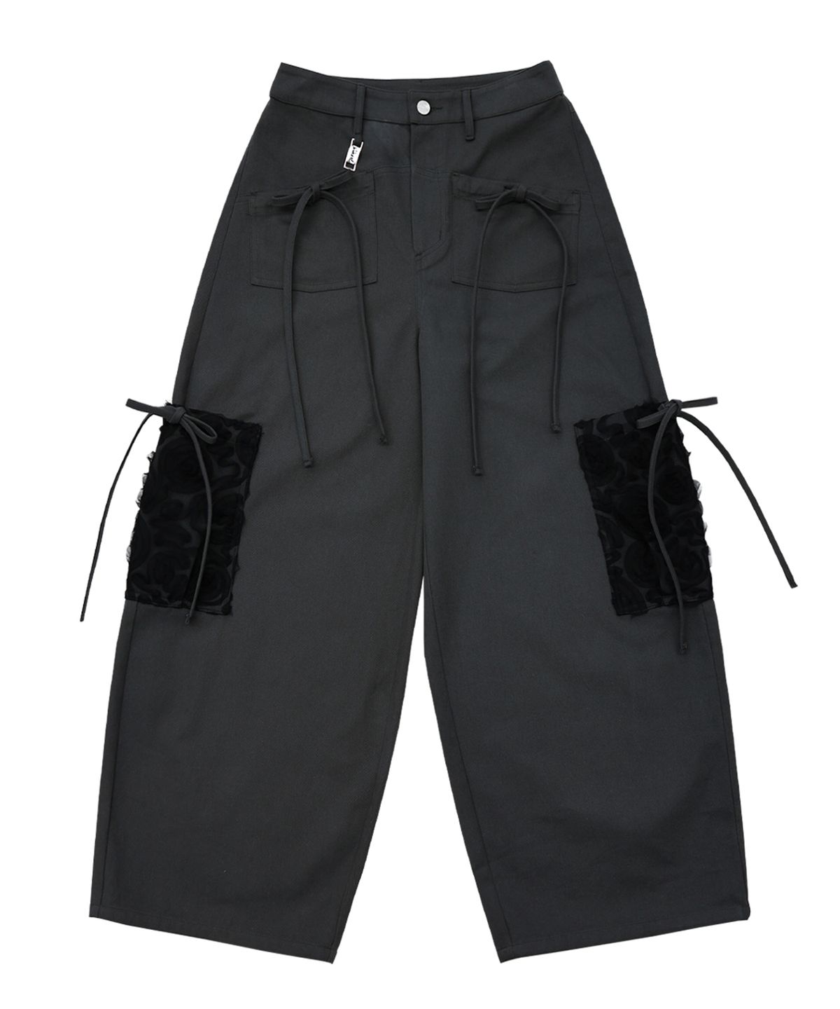 시월107(SIWL107) Ribbon Cotton Pants (Charcoal)