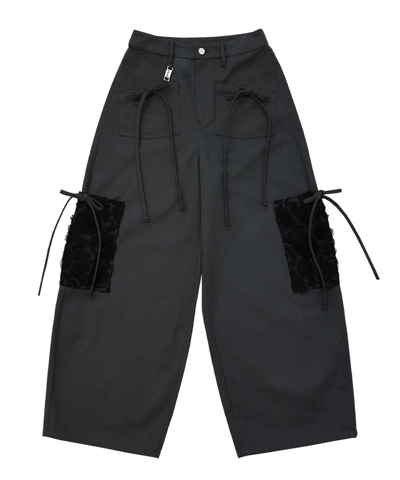 Ribbon Cotton Pants (Charcoal)