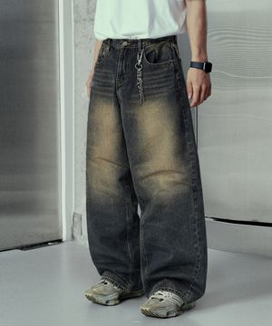 사이드 턱 워싱 와이드 벌룬 팬츠 빈티지