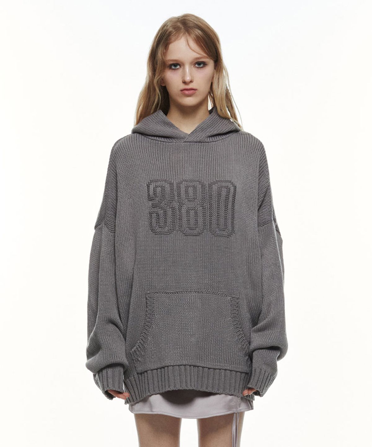 쓰리투에이티(THREE TO EIGHTY) KNIT HOODIE (GREY)