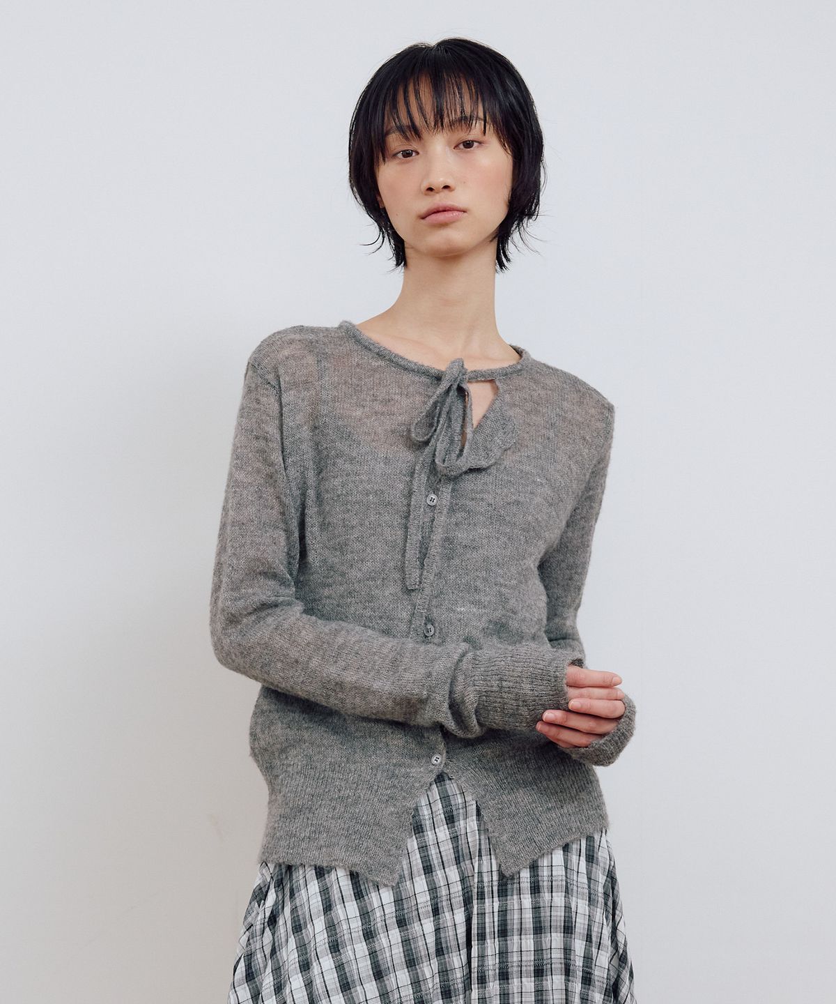 마조네(MA JOURNEE) STRING CARDIGAN_GREY