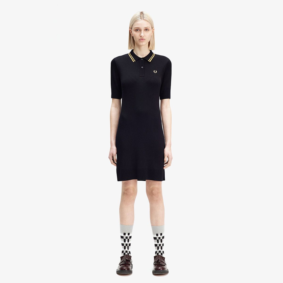 프레드페리(FRED PERRY) [Womens] 립 니트 셔츠 드레스 - 블랙 AFPF2438175-102
