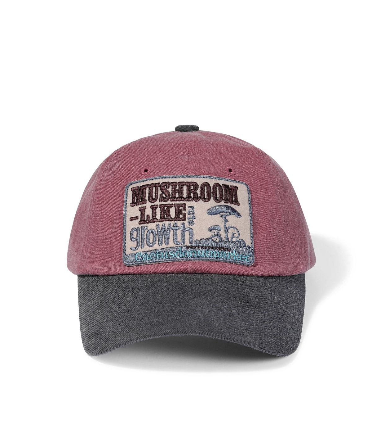 캑터스도넛마켓(CACTUSDONUTMARKET) Mushroom Patch Two Tone Ball Cap - Dark Pink/Charcoal
