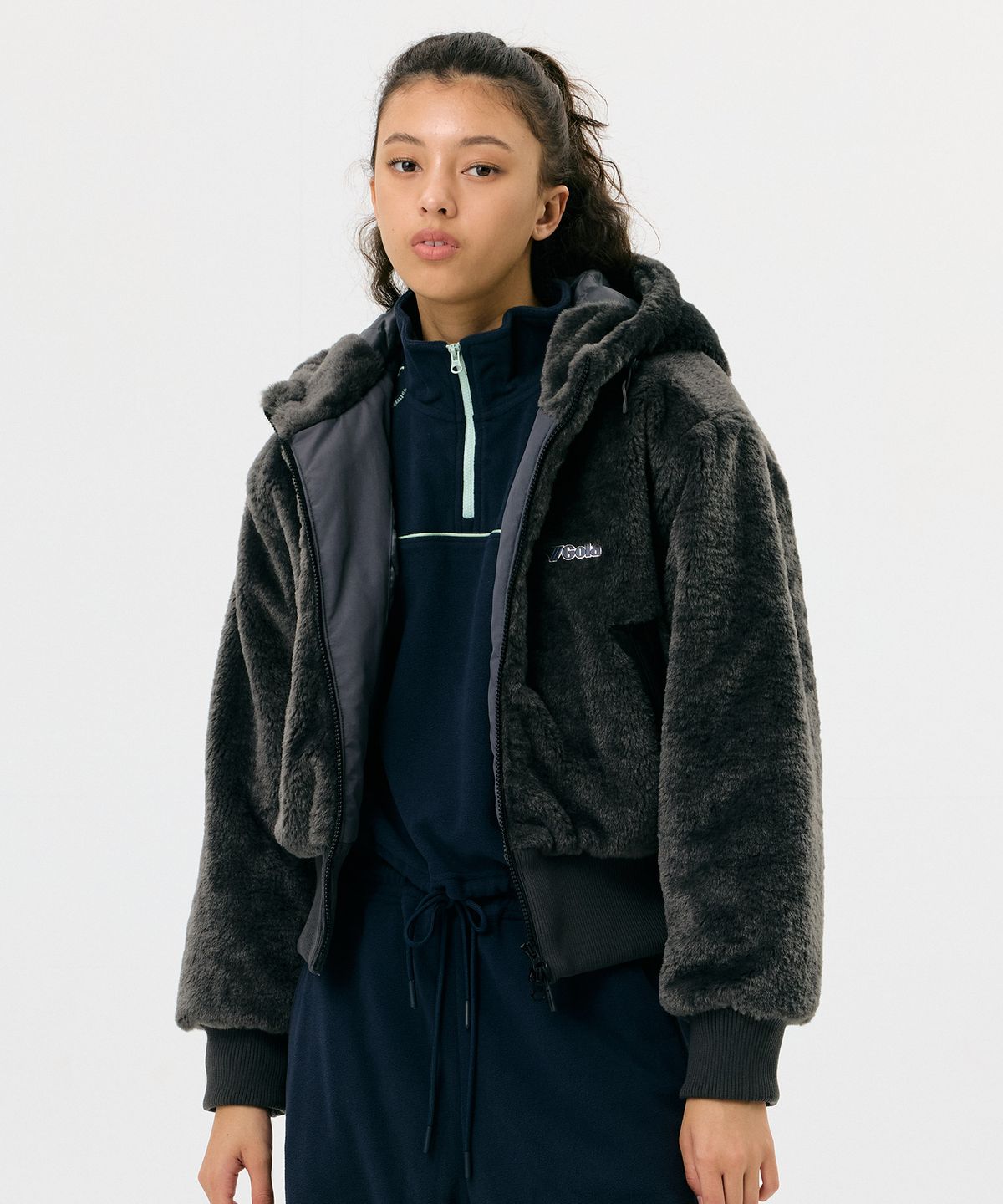 골라(GOLA) W FAUX FUR PADDED JUMPER [CHARCOAL]