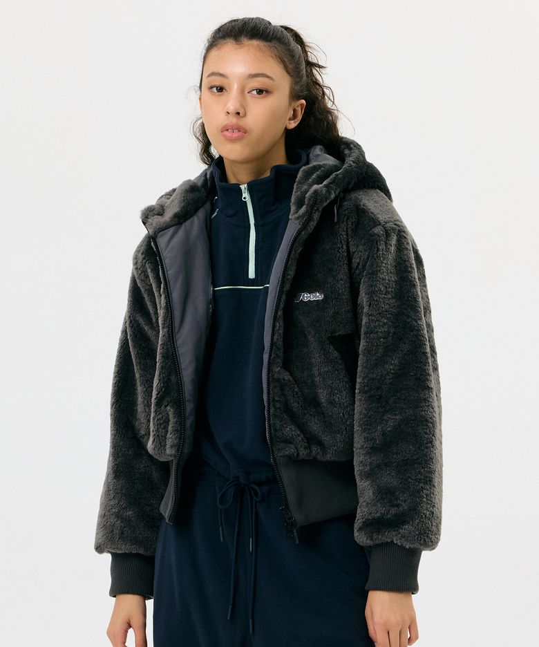 W FAUX FUR PADDED JUMPER [CHARCOAL]