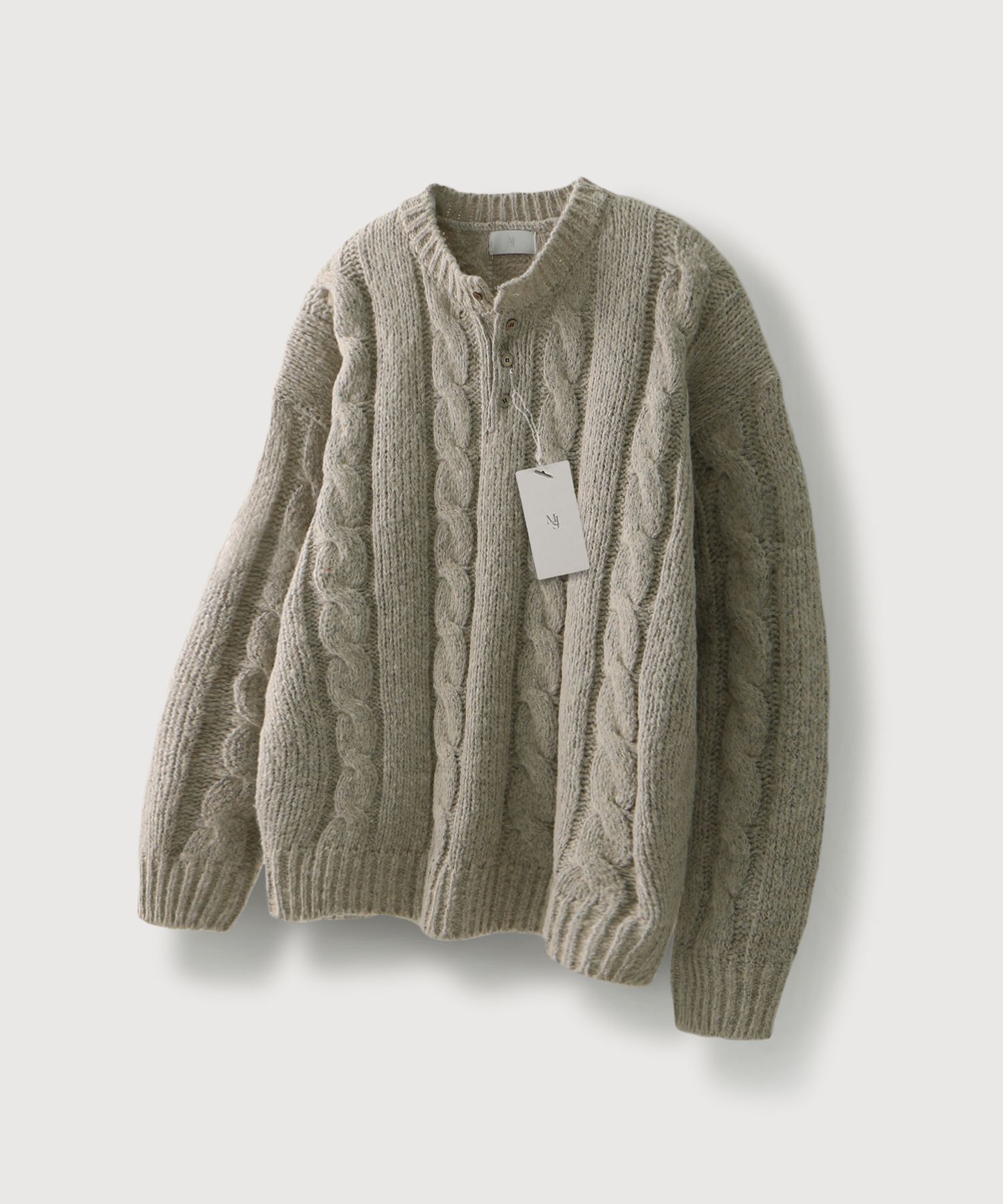 MUSINSA | MOOD INSIDE Sono Cable Henley Neck Knit_Oatmeal