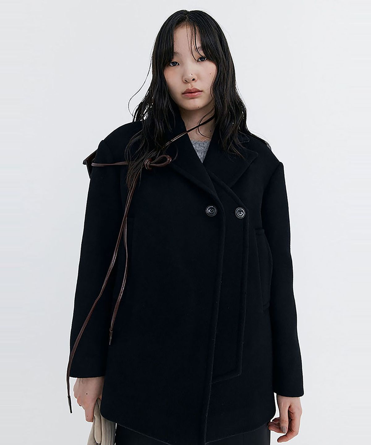 분더캄머(WNDERKAMMER) Wool Half Coat_Black (울 하프 코트_블랙)