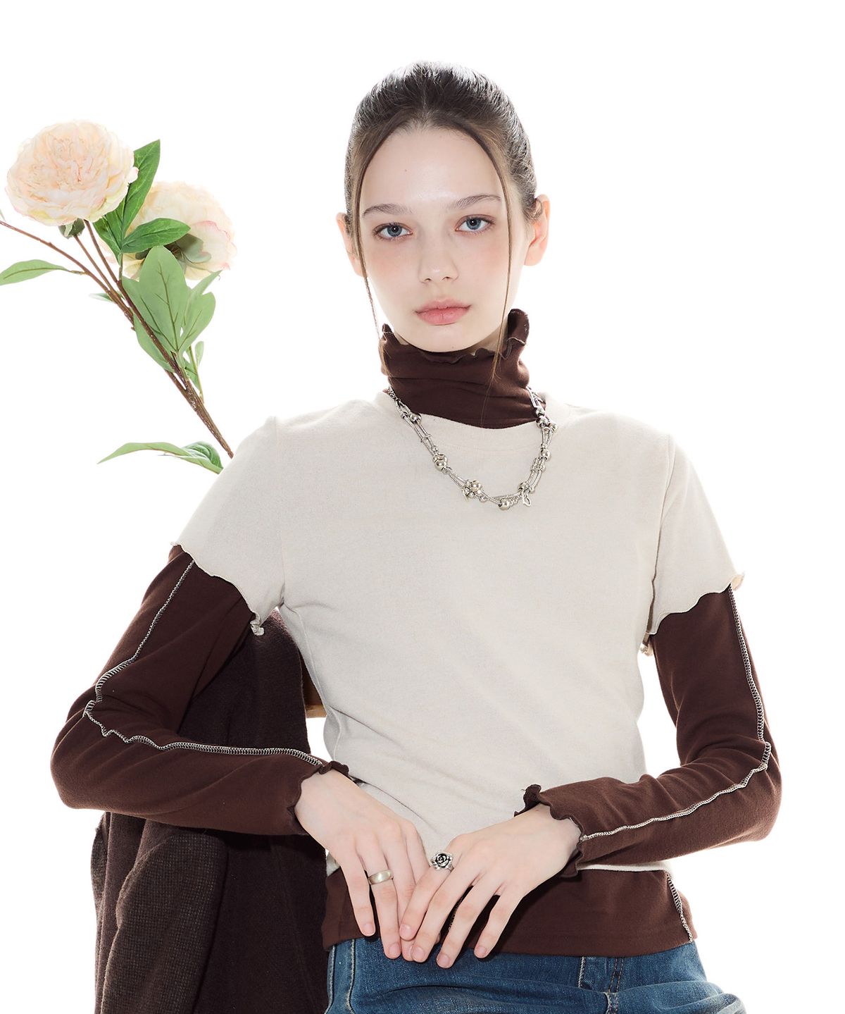 라티젠(LARTIGENT) L14 LAYERED T-SHIRT SET(BEIGE)