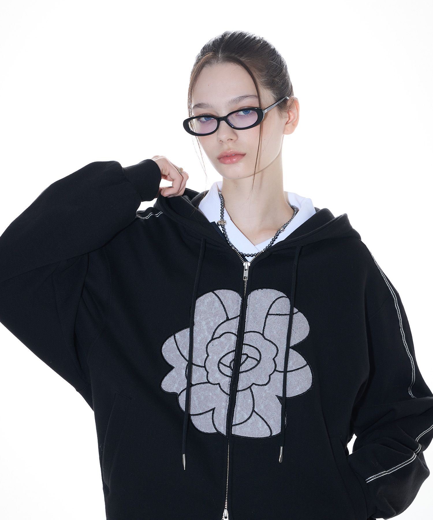 LARTIGENT ♥ L14 ROSE HOOD ZIP-UP /追跡付 MUSINSA | LARTIGENT L14 ROSE HOOD ZIP-UP (BLACK)