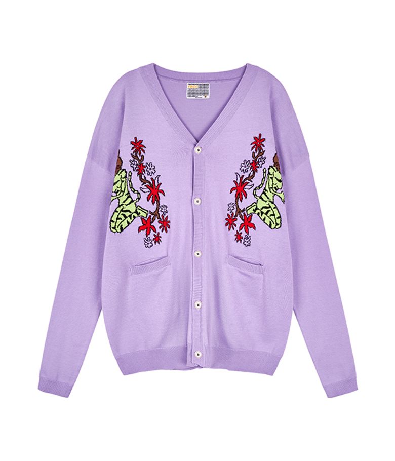 Cat graphic cotton cardigan_purple