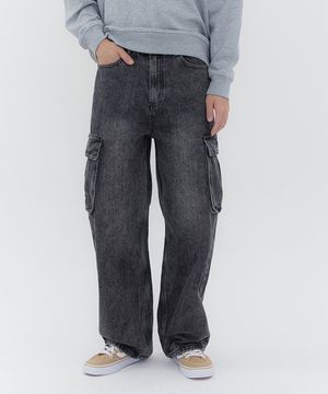 카고 워시드 벌룬핏 와이드 데님 팬츠 유니섹스 (블랙/블루)