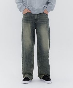 루즈 워시드 벌룬핏 와이드 데님 팬츠 유니섹스 (블루)