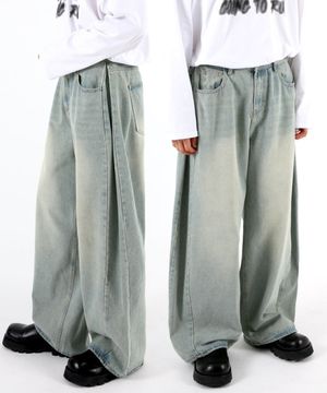 사이드핀턱 벌룬와이드 데님팬츠 옐로우틴