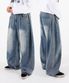 사이드핀턱 벌룬와이드 데님팬츠 진청