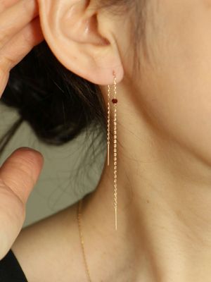 Ruby single Long 14k Gold Earring Ie398