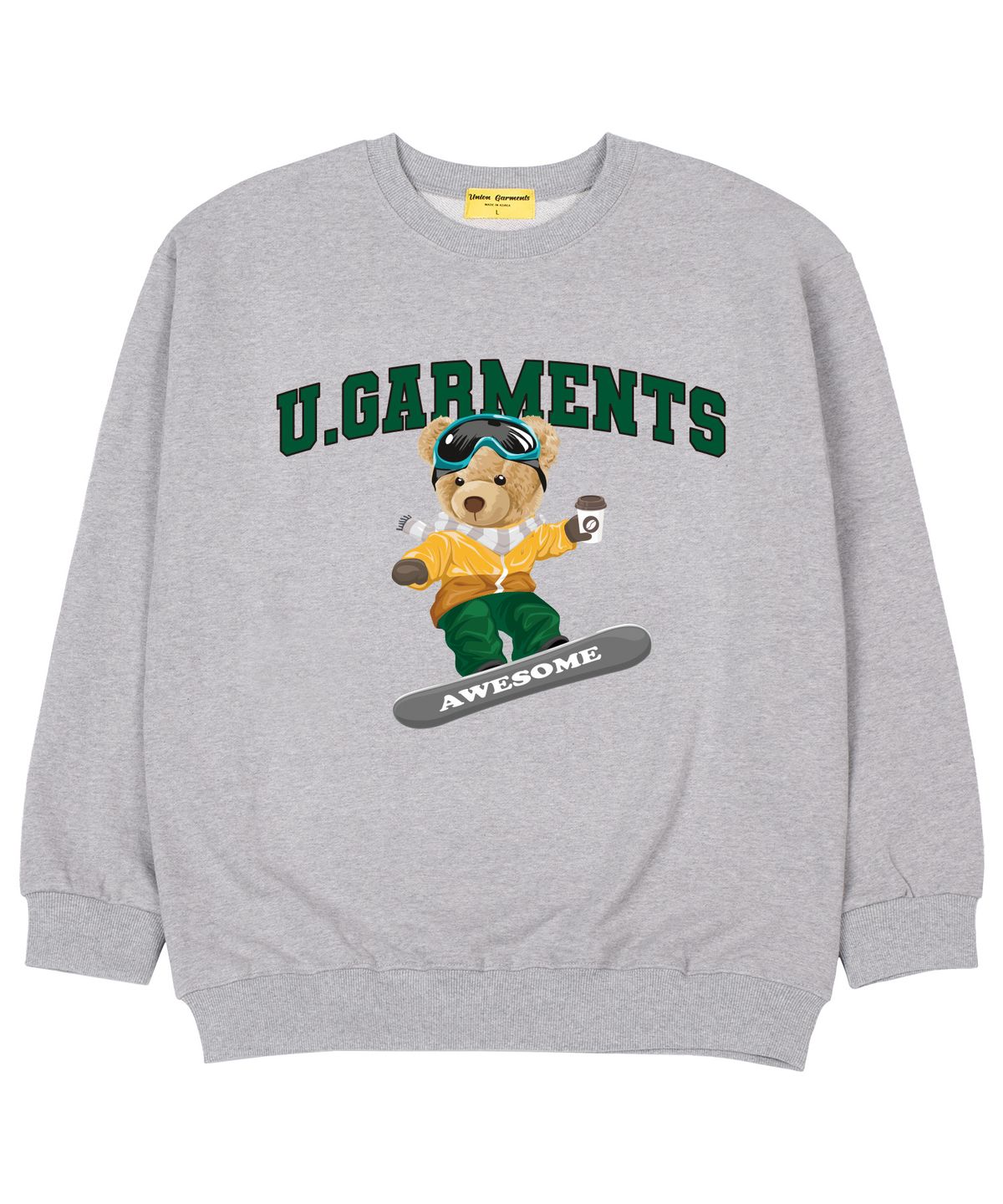 유니온가먼츠(UNION GARMENTS) 스키보드베어 쭈리 오버핏 맨투맨 티셔츠 그레이