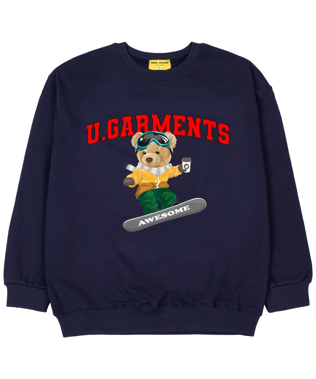 유니온가먼츠(UNION GARMENTS) 스키보드베어 쭈리 오버핏 맨투맨 티셔츠 네이비