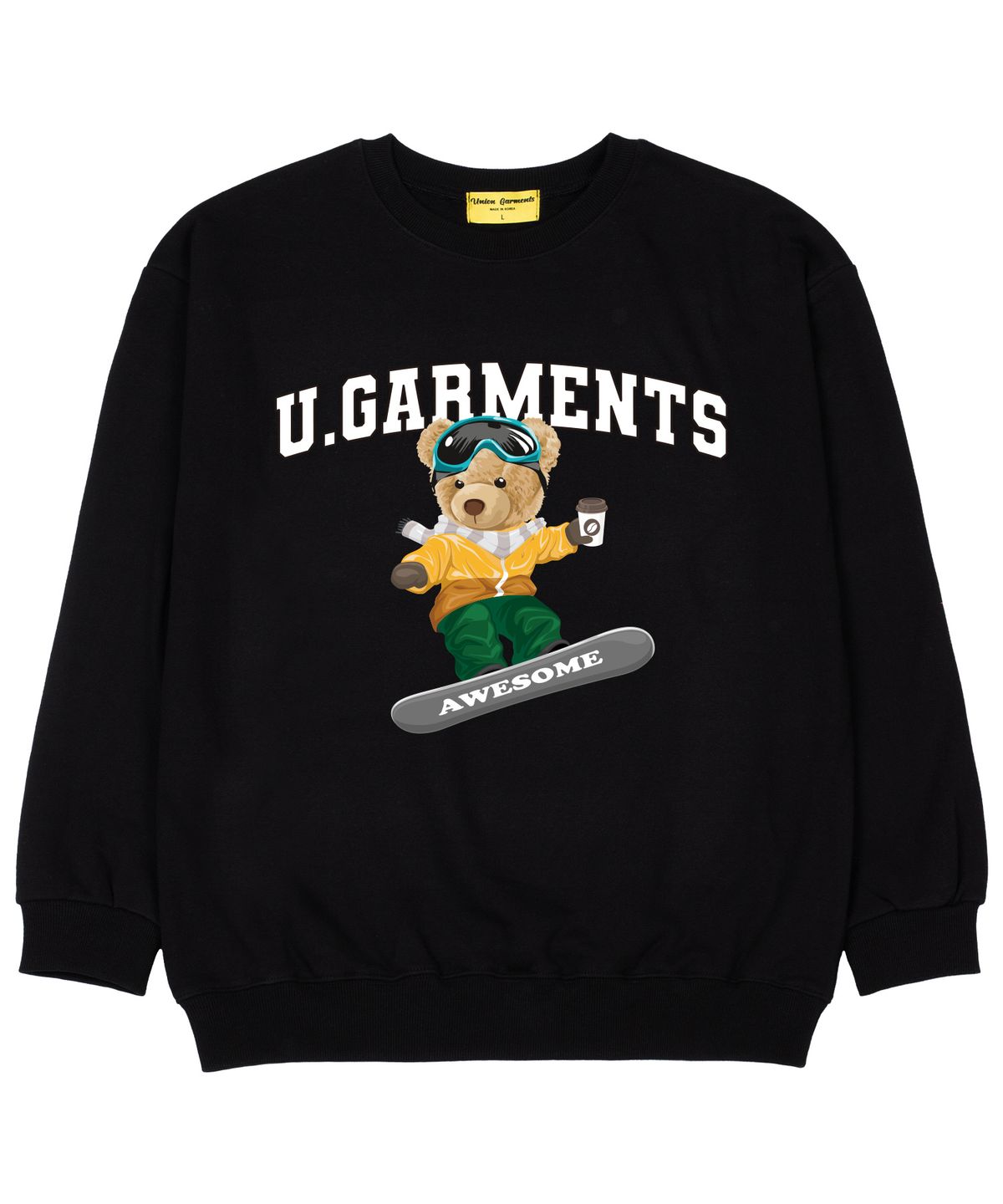 유니온가먼츠(UNION GARMENTS) 스키보드베어 쭈리 오버핏 맨투맨 티셔츠 블랙