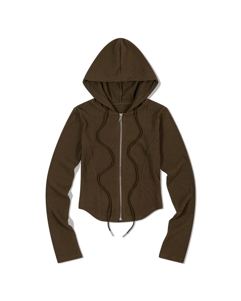 웨이브 스티치 후디 집업 (KHAKI BROWN)