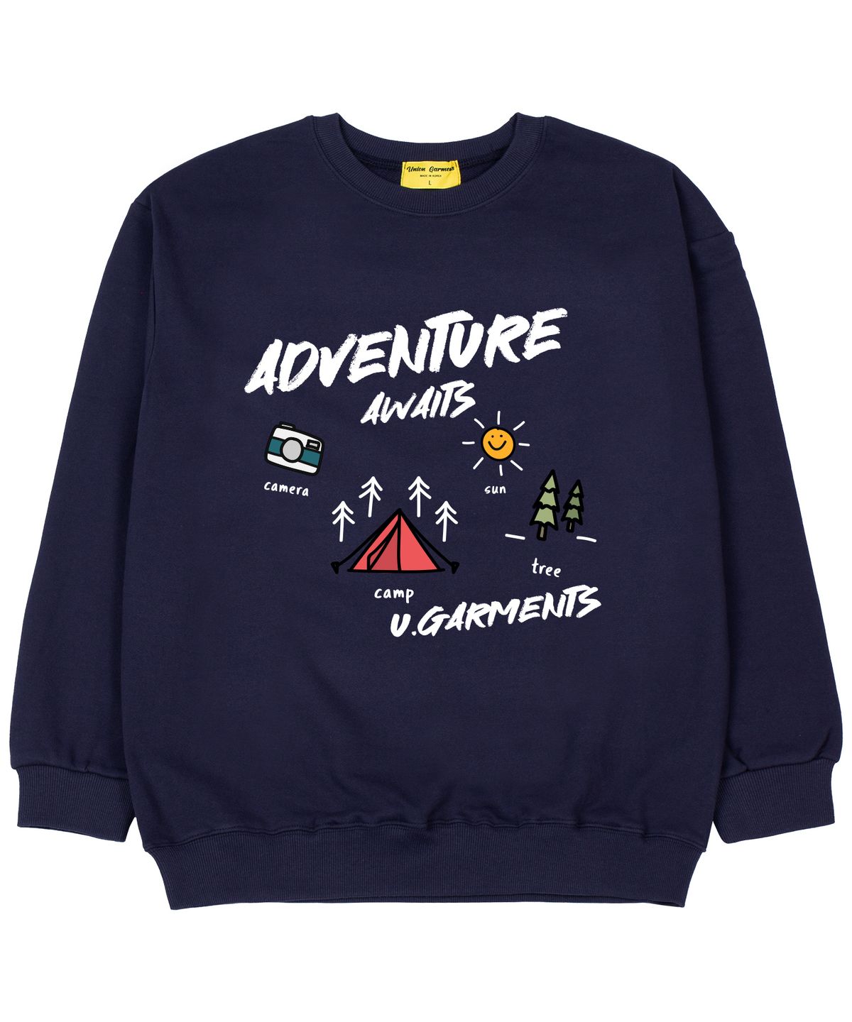 유니온가먼츠(UNION GARMENTS) 어웨잇 캠핑 쭈리 오버핏 맨투맨 티셔츠 네이비