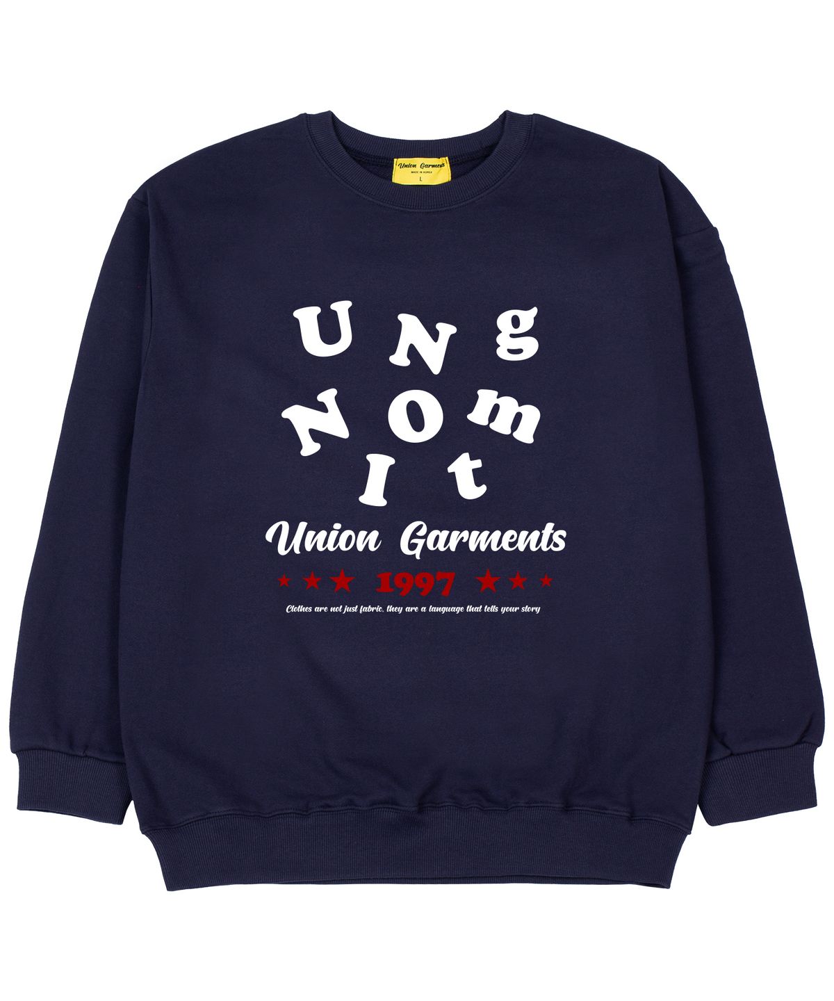 유니온가먼츠(UNION GARMENTS) 알파벳로고 쭈리 오버핏 맨투맨 티셔츠 네이비