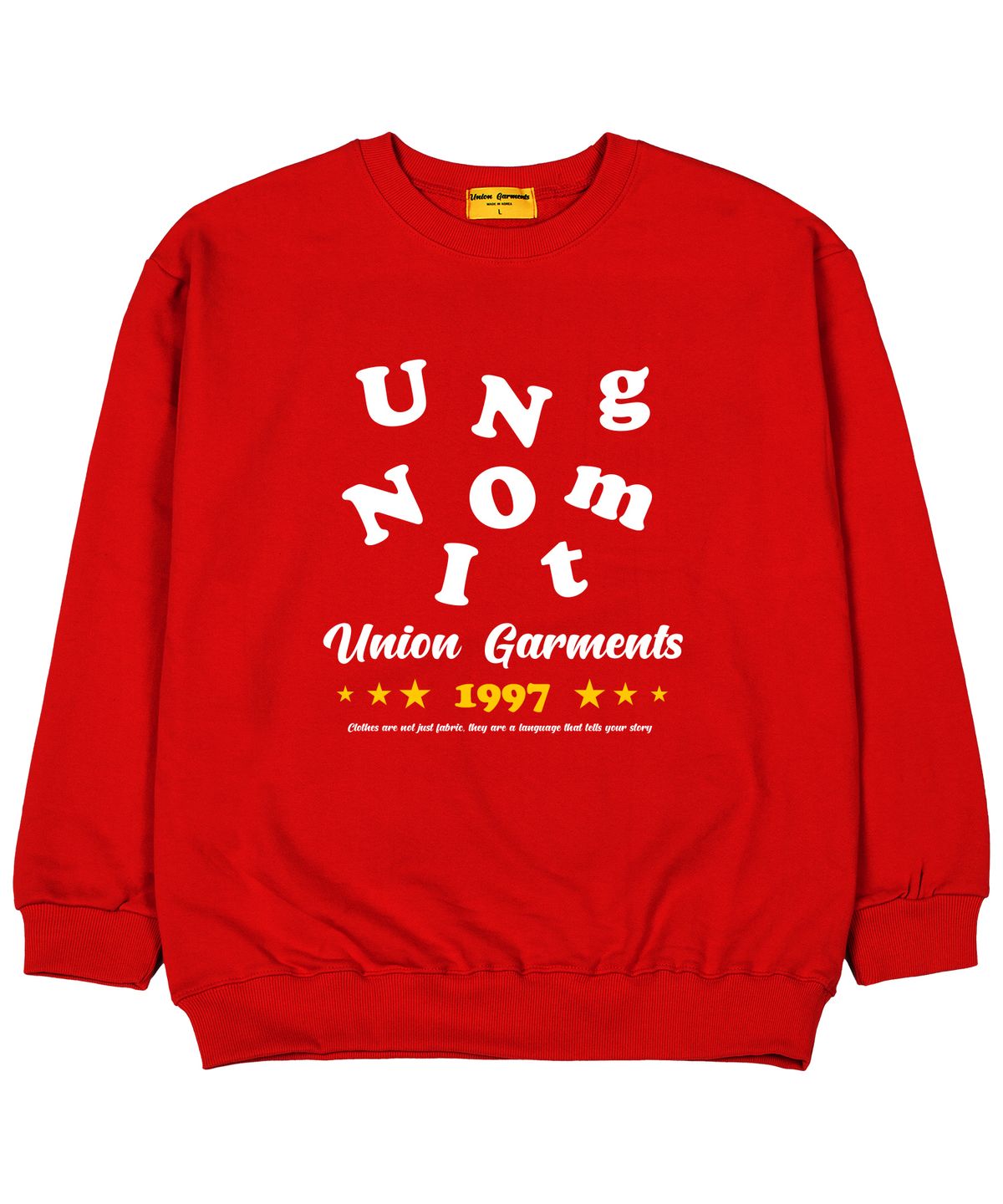 유니온가먼츠(UNION GARMENTS) 알파벳로고 쭈리 오버핏 맨투맨 티셔츠 레드