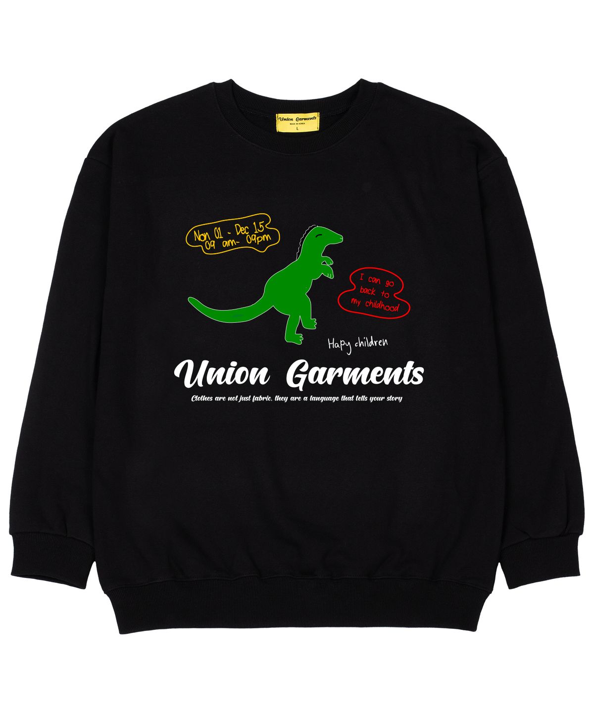 유니온가먼츠(UNION GARMENTS) 다이노 가먼츠 쭈리 오버핏 맨투맨 티셔츠 블랙